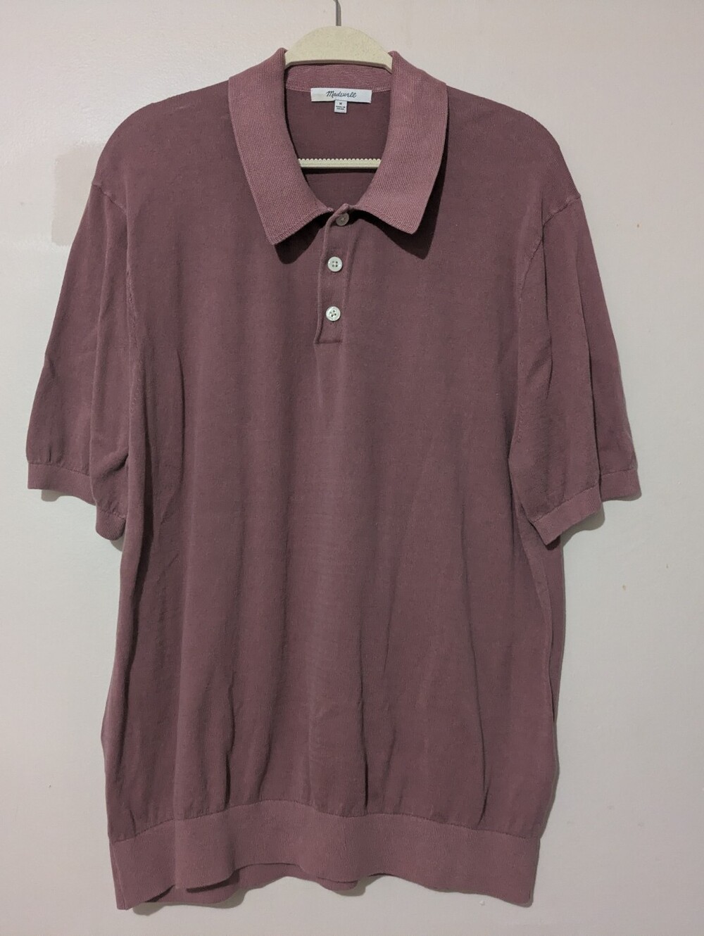 Madewell Men's Polo Shirt in Dusty Mauve 100% Cotton Vintage-Style